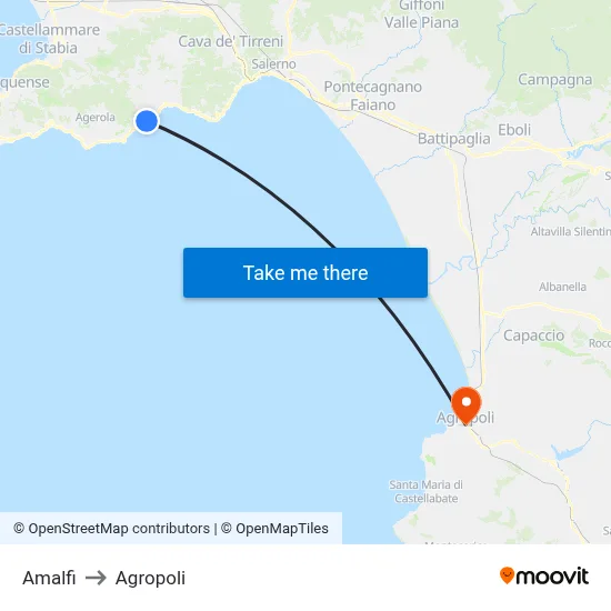 Amalfi to Agropoli map