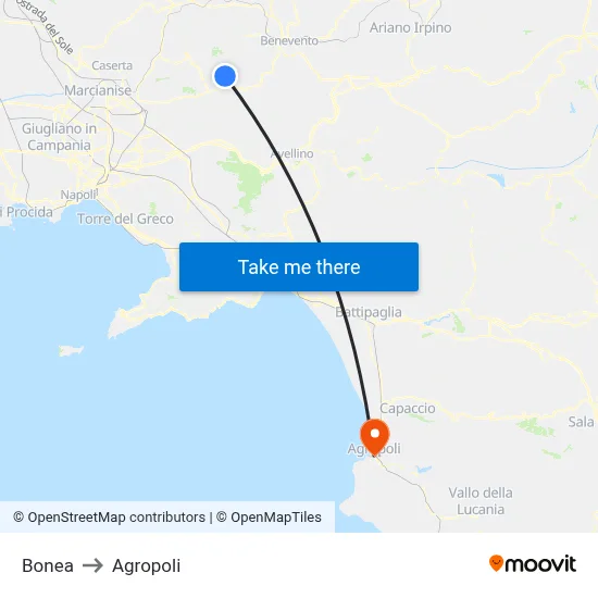 Bonea to Agropoli map