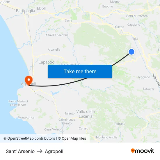 Sant'Arsenio to Agropoli map