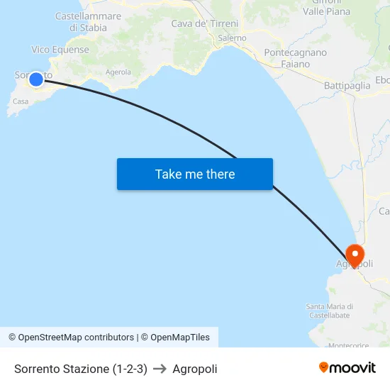 Sorrento Stazione (1-2-3) to Agropoli map