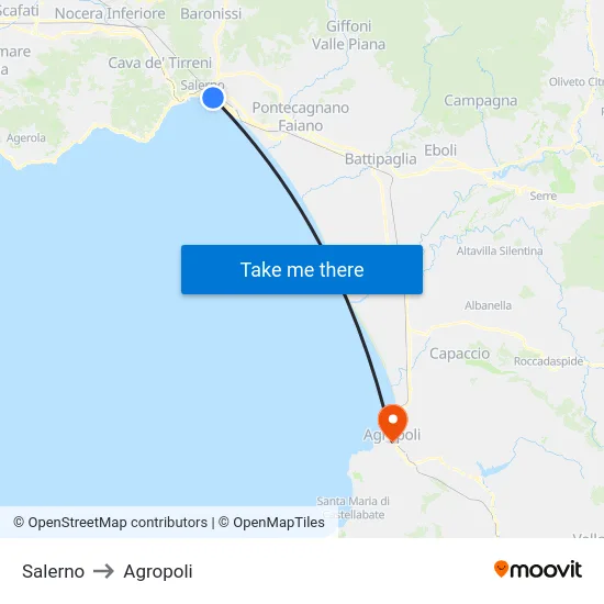 Salerno to Agropoli map