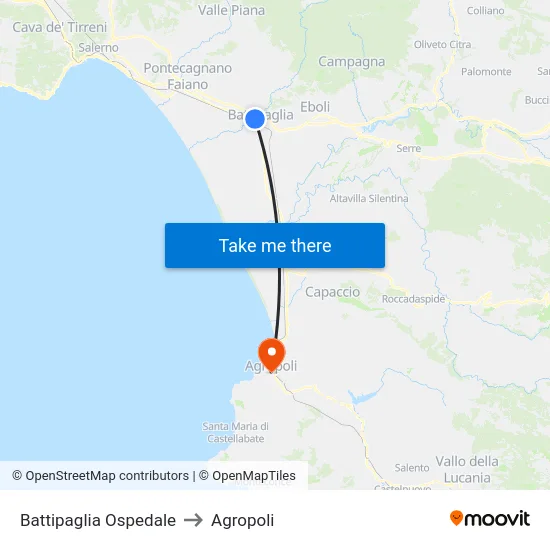 Battipaglia Ospedale to Agropoli map