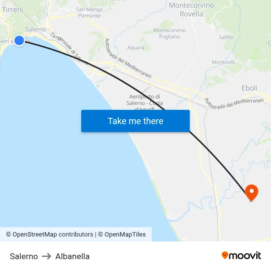 Salerno to Albanella map