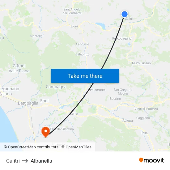 Calitri to Albanella map