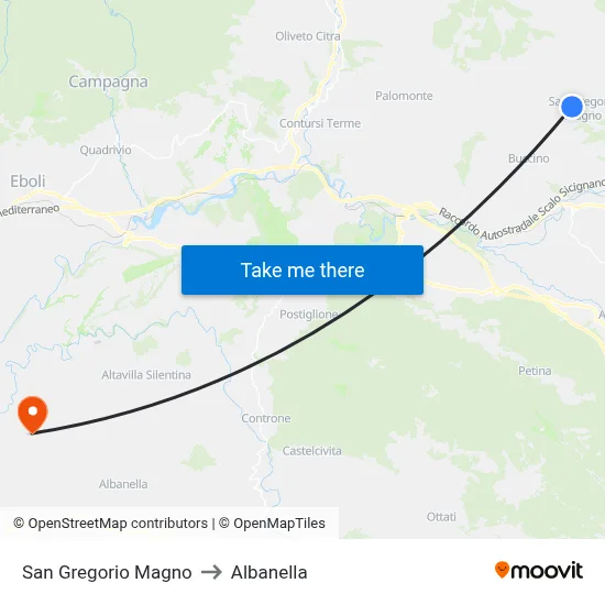 San Gregorio Magno to Albanella map