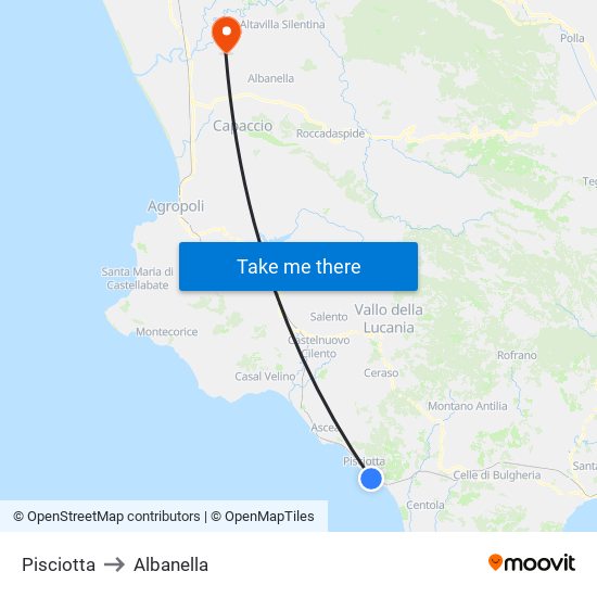 Pisciotta to Albanella map