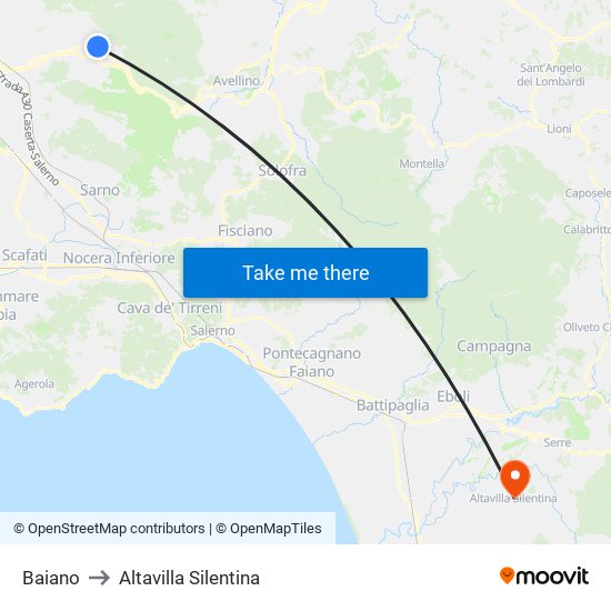 Baiano to Altavilla Silentina map