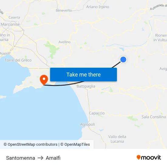 Santomenna to Amalfi map