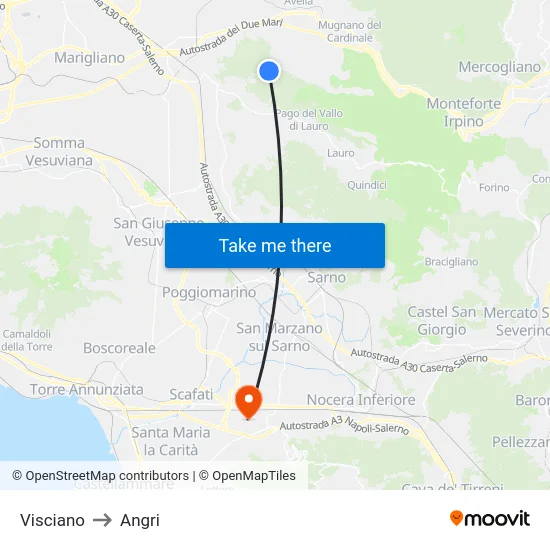 Visciano to Angri map