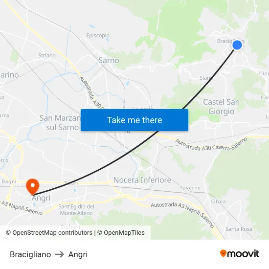 Bracigliano to Angri map