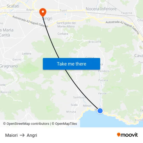 Maiori to Angri map