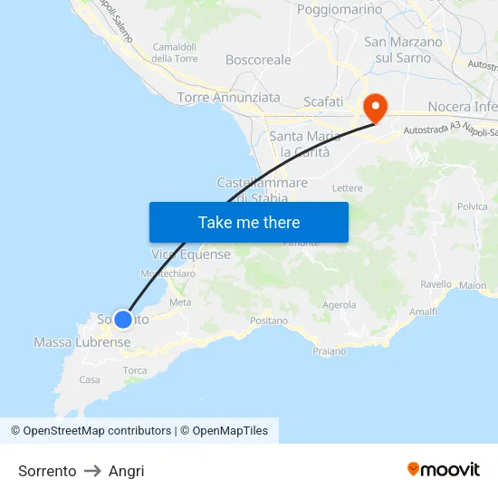 Sorrento to Angri map