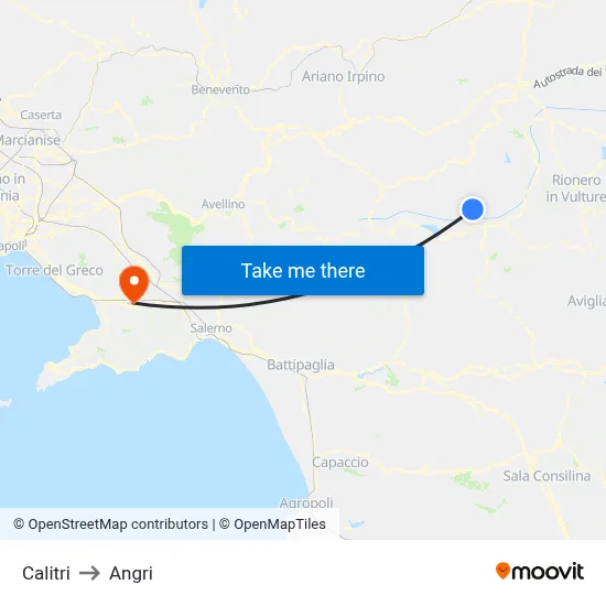Calitri to Angri map
