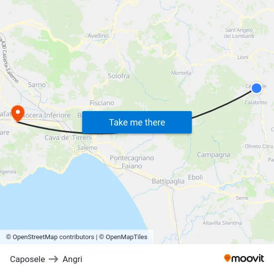 Caposele to Angri map