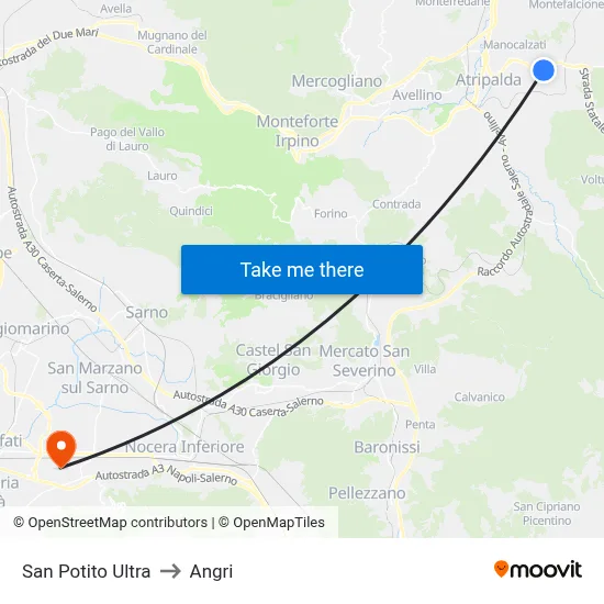 San Potito Ultra to Angri map