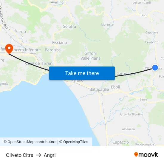 Oliveto Citra to Angri map