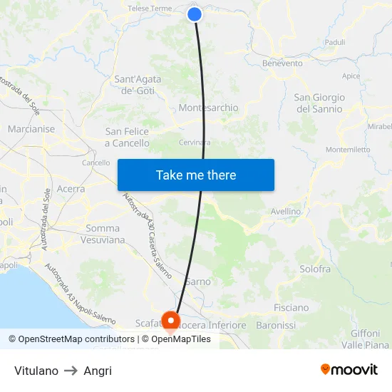 Vitulano to Angri map