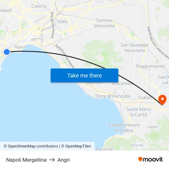 Napoli Mergellina to Angri map