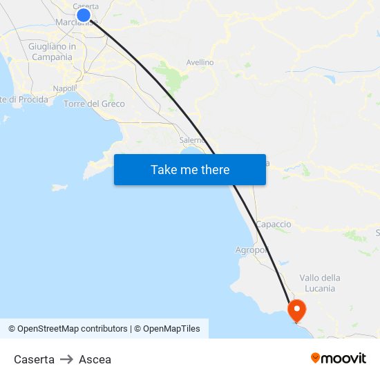 Caserta to Ascea map