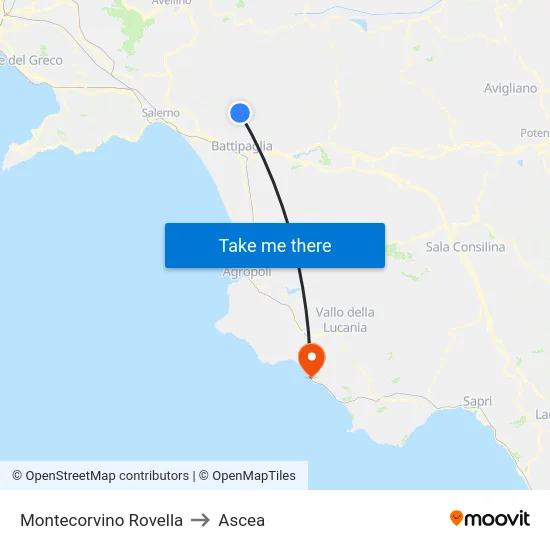 Montecorvino Rovella to Ascea map