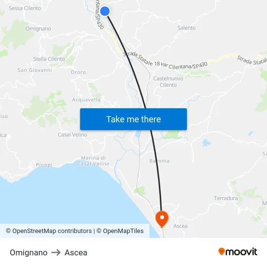Omignano to Ascea map