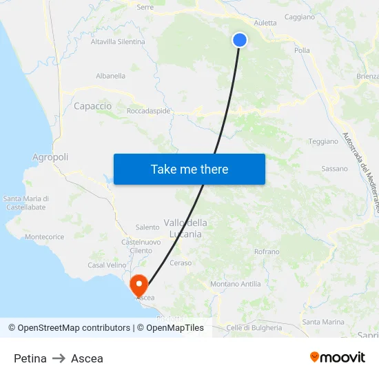 Petina to Ascea map