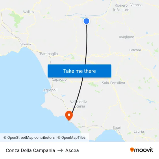 Conza Della Campania to Ascea map