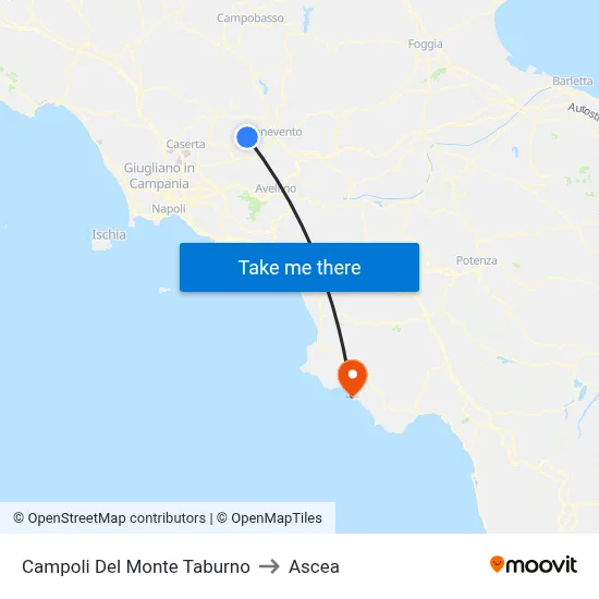 Campoli Del Monte Taburno to Ascea map