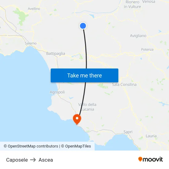 Caposele to Ascea map
