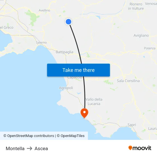 Montella to Ascea map