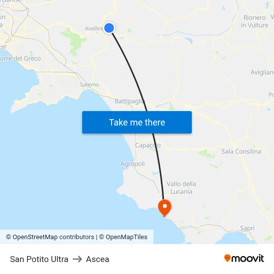 San Potito Ultra to Ascea map