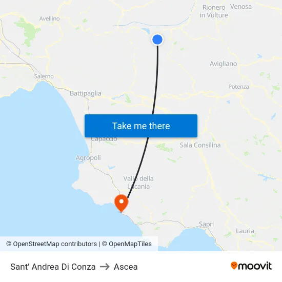Sant' Andrea Di Conza to Ascea map