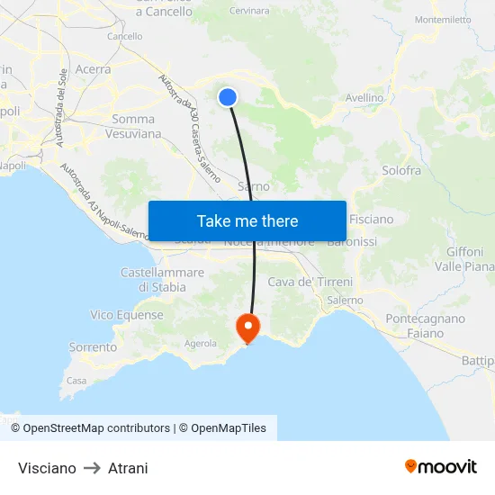 Visciano to Atrani map