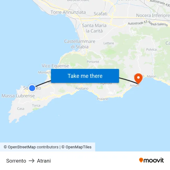 Sorrento to Atrani map