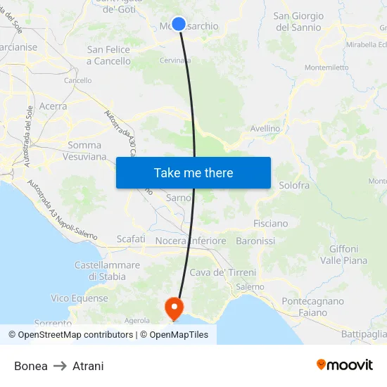 Bonea to Atrani map