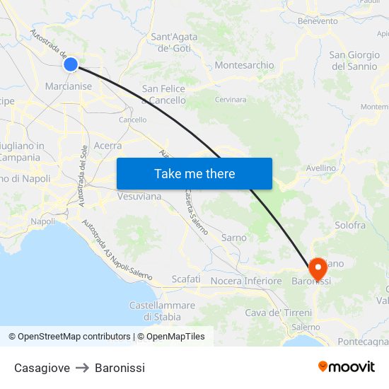 Casagiove to Baronissi map