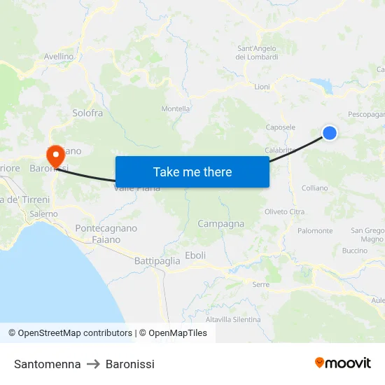 Santomenna to Baronissi map