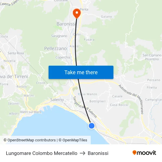 Lungomare Colombo Mercatello to Baronissi map