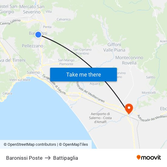 Baronissi Poste to Battipaglia map