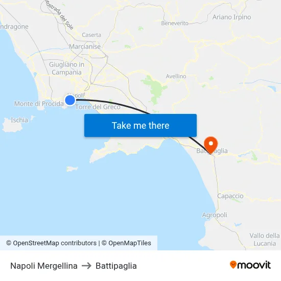 Naples Mergellina to Battipaglia map