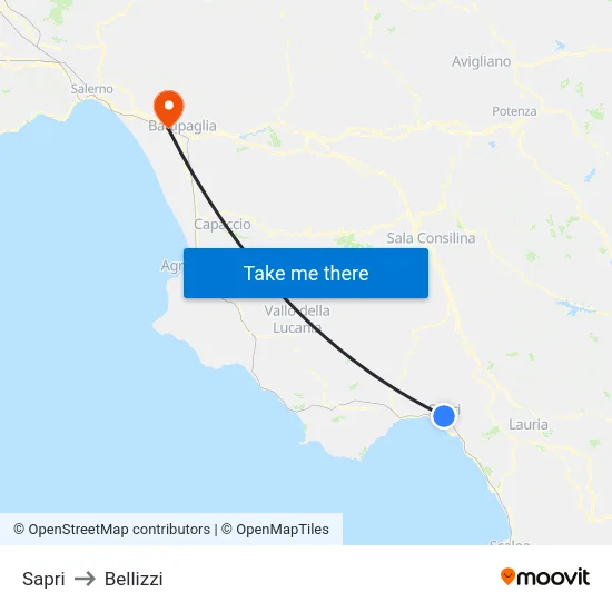Sapri to Bellizzi map