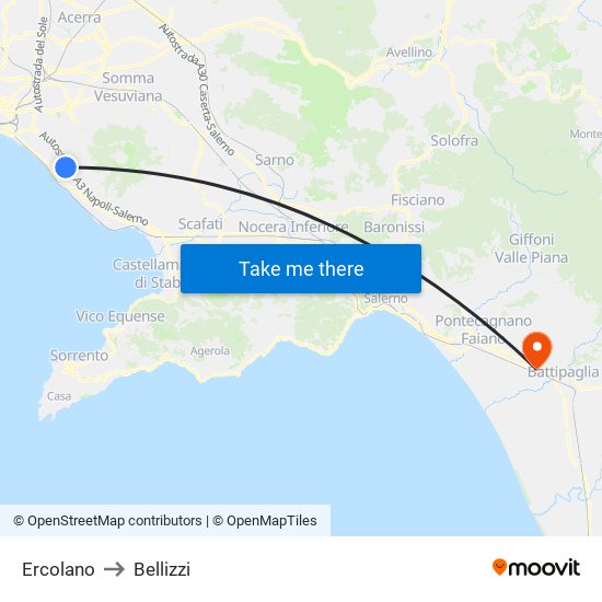 Ercolano to Bellizzi map