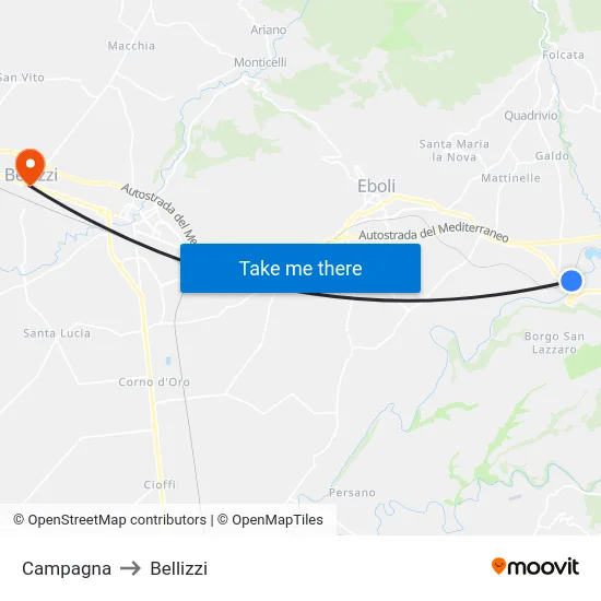 Campagna to Bellizzi map
