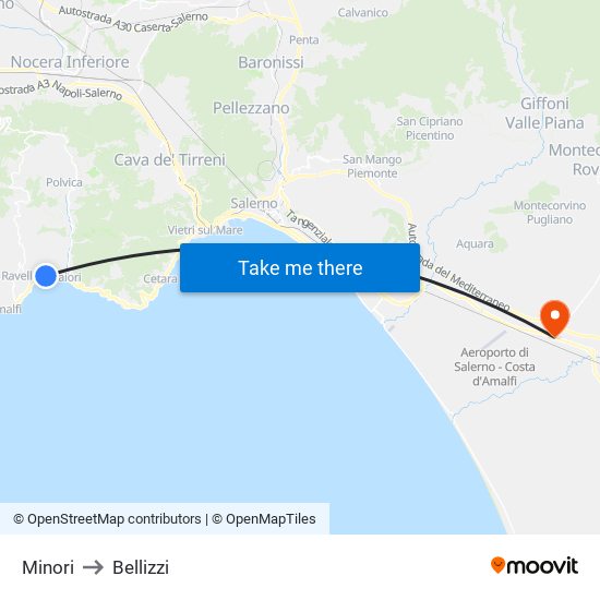 Minori to Bellizzi map
