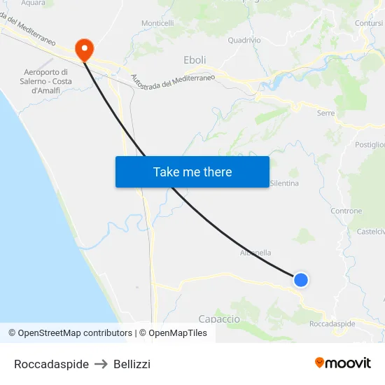 Roccadaspide to Bellizzi map