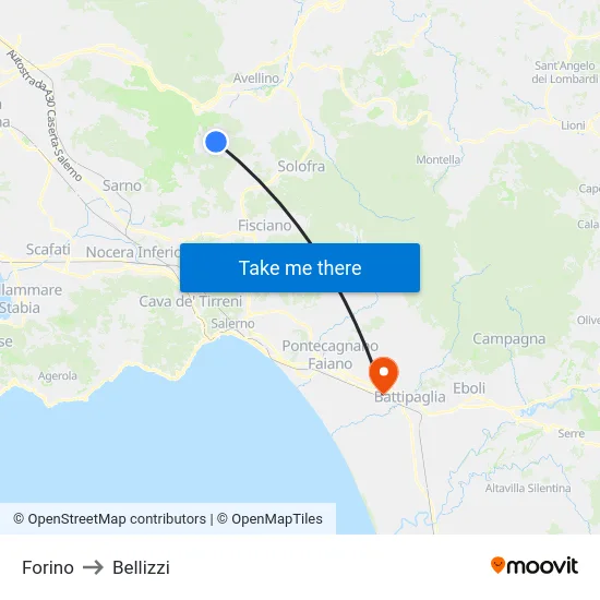 Forino to Bellizzi map