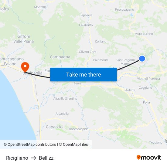 Ricigliano to Bellizzi map