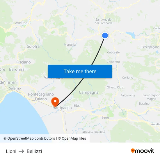 Lioni to Bellizzi map