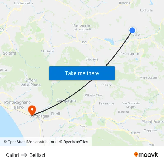 Calitri to Bellizzi map