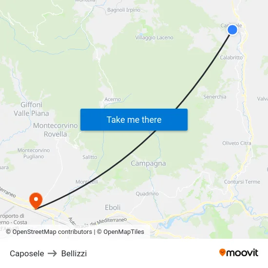 Caposele to Bellizzi map